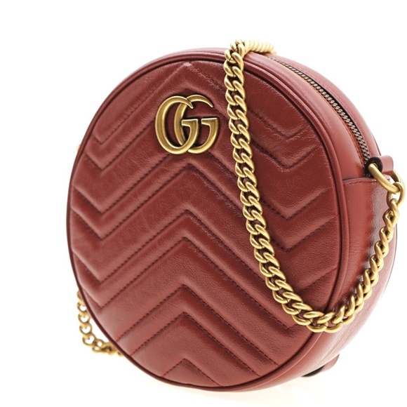 Gucci Marmont Chevron Crossbody Round Chain Shoulder Bag New - Picture 2 of 8